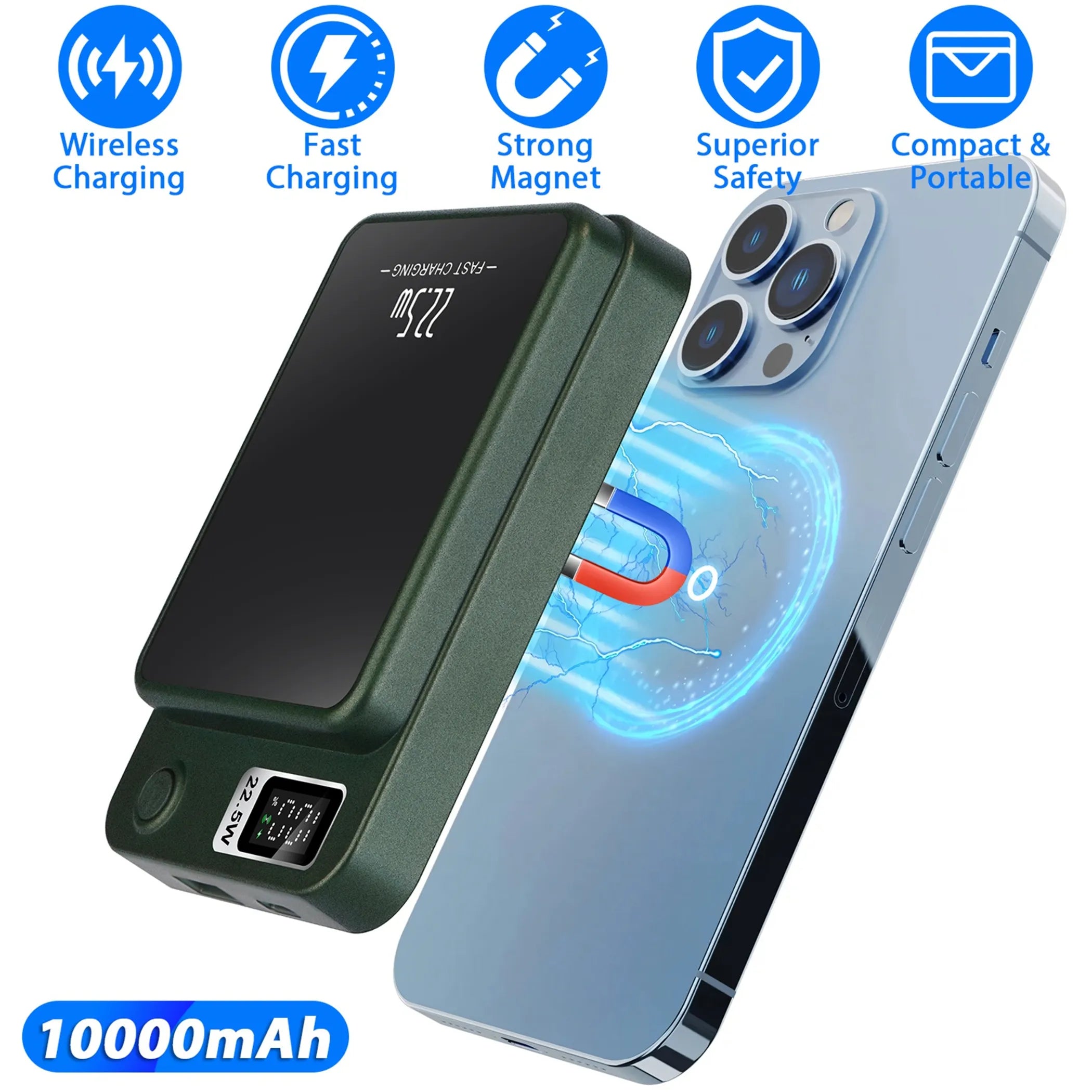 2 In 1 Magnetic Wireless Power Bank 10000mAh PD20W Fast Charger